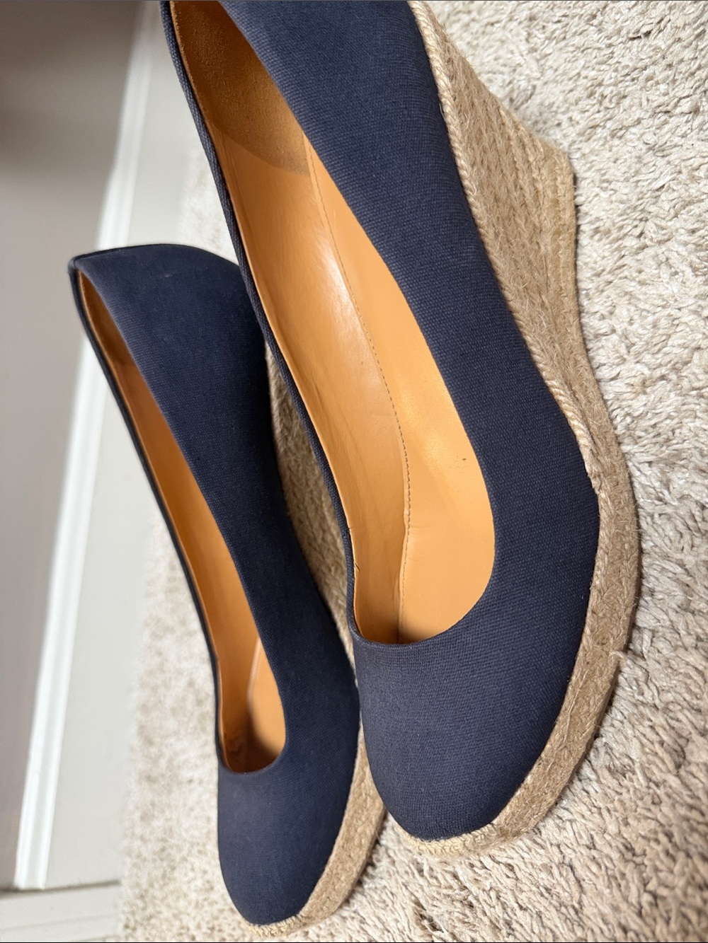 J. Crew Navy Espadrille Wedge Pumps with Jute Platform - Picture 4 of 6